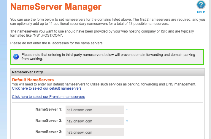 Namesilo domain management interface showing nameserver change options